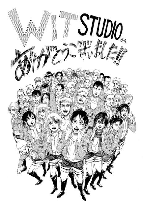 Shingeki no Kiojin sketch con el logo de WIT Studio.