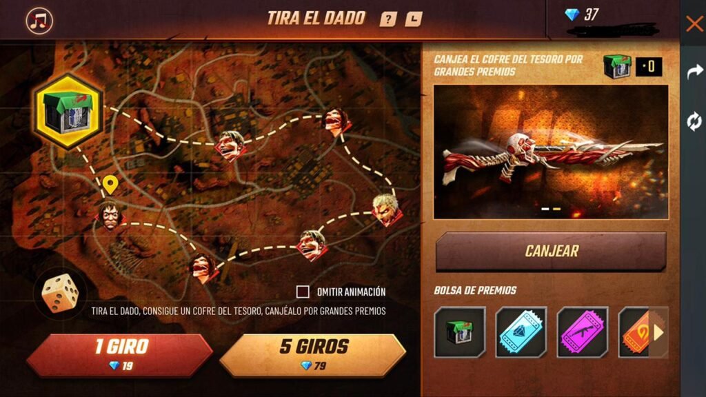 Free Fire Attack on Titan Tira el dado